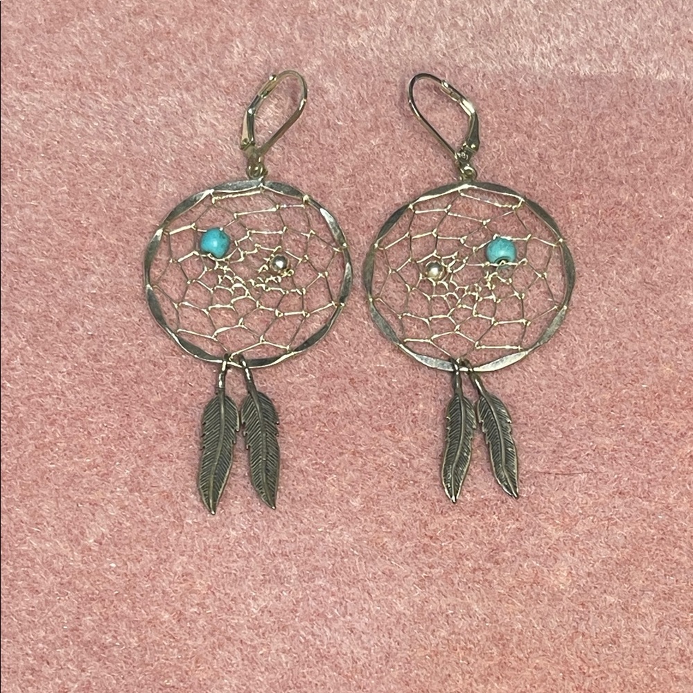 Sterling Silver Dreamcatcher Earrings with Turquoise and Feather Accents